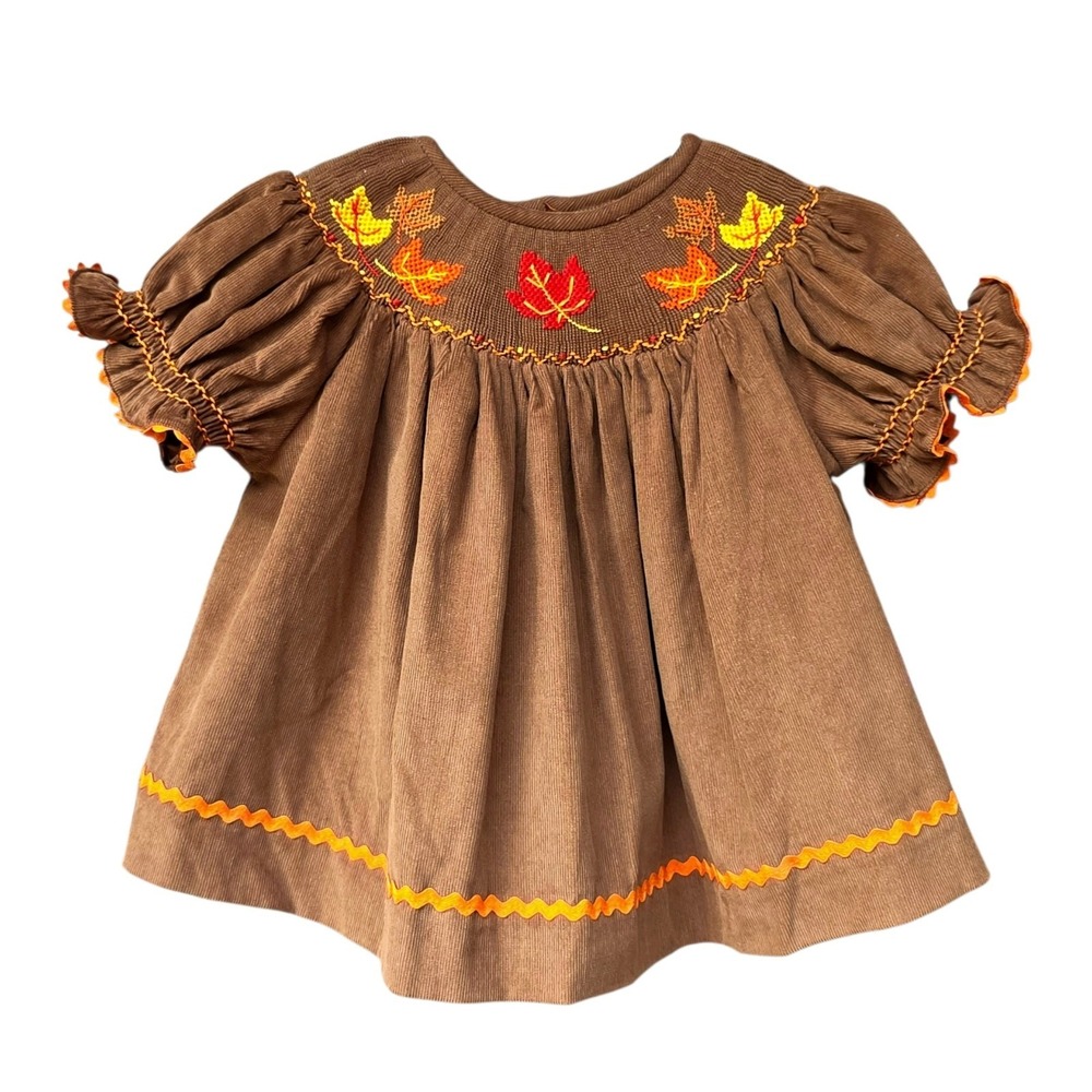Lolly Wolly Doodle Girls Dress Size 18M Fall Autumn Leaves Corduroy Cottagecore